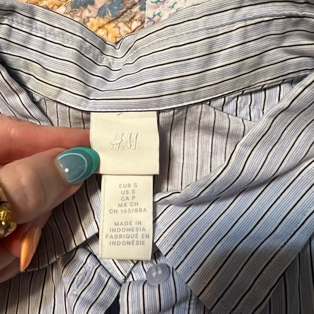H&M Blue and White Tunic Maxi Striped Shirt Dress small - Picture 4 of 7